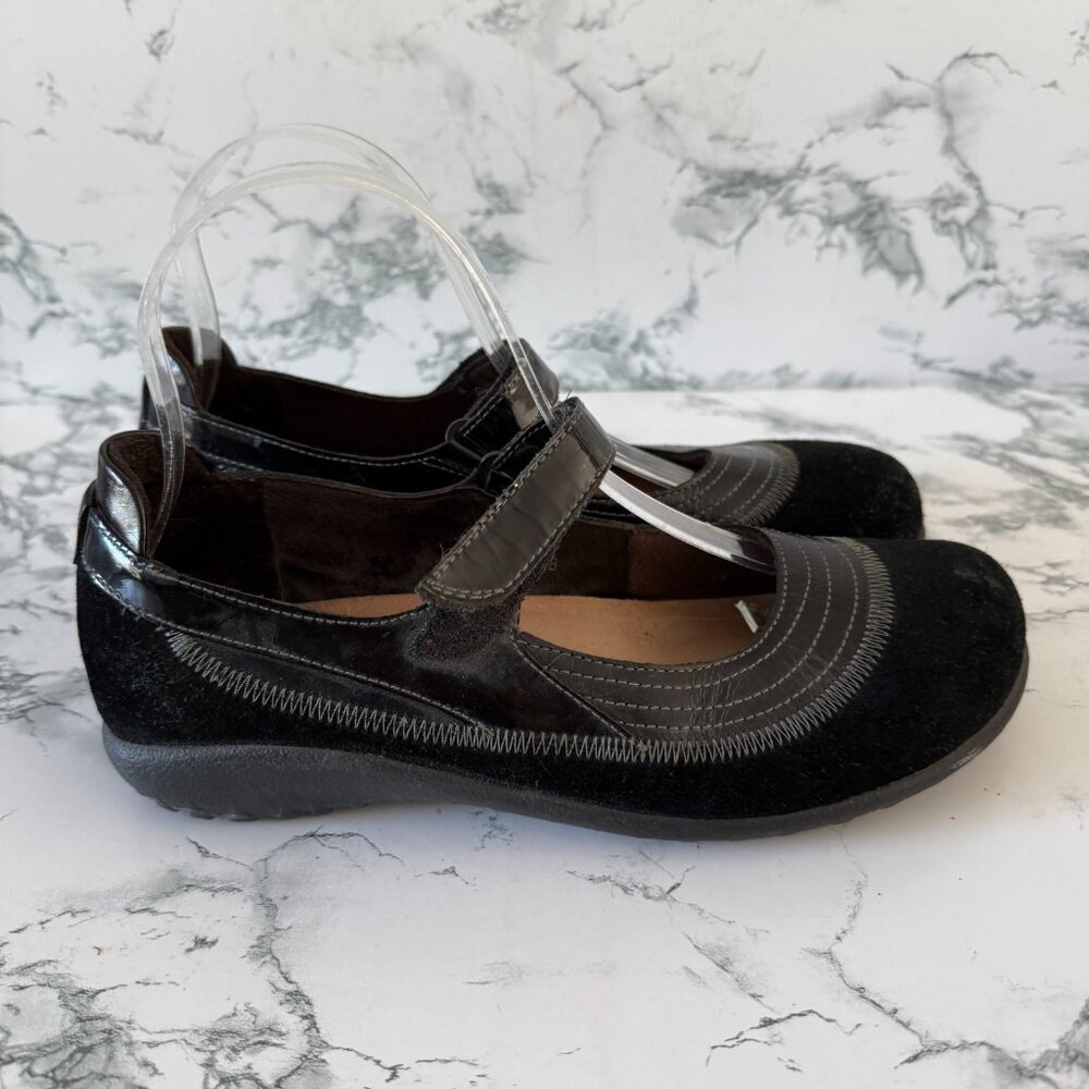Naot Women 38 US 7 Kirei Mary Jane Shoe Black Nubuck Leather Comfort Flat Casual